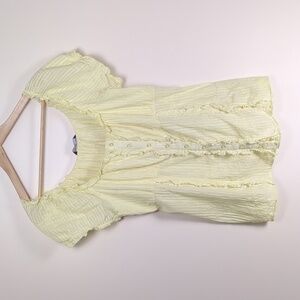 Evans UK 20 Butter Yellow Embroidered 100% Cotton Milkmaid Blouse (US 16/18)